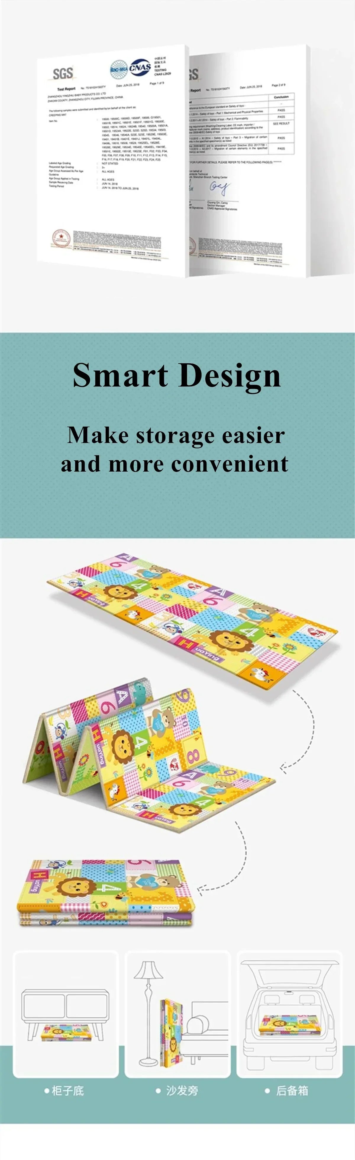 Non-toxic Foldable Activity Mat For Babies And Children - 180*100