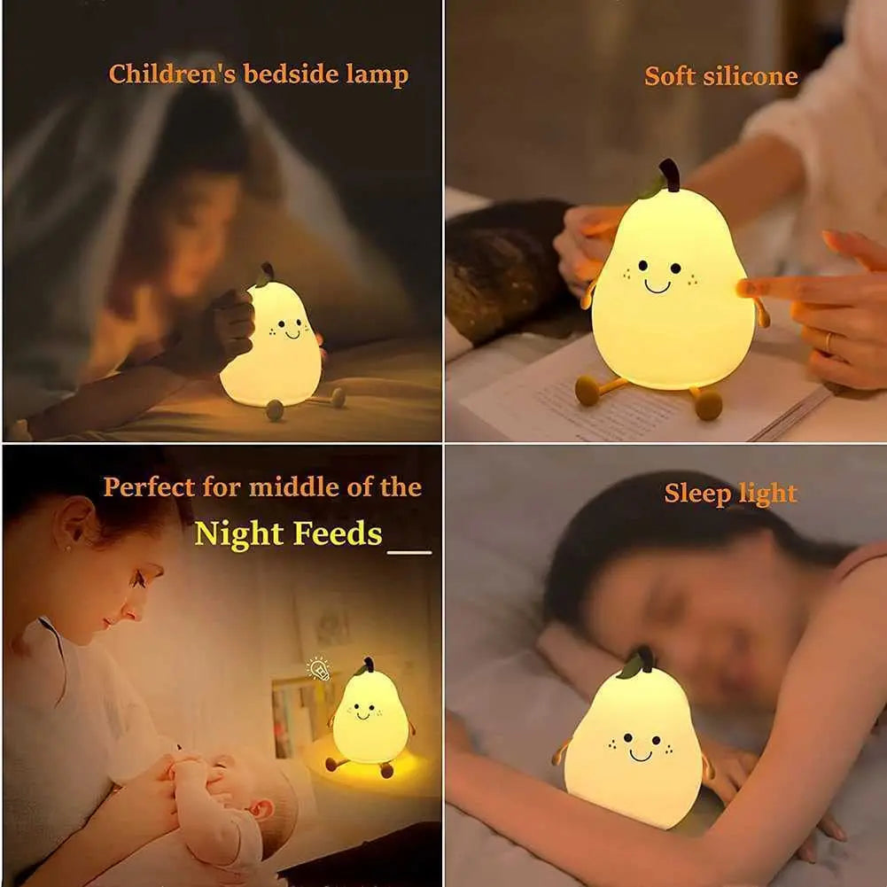 Children's night light in the shape of a pear.