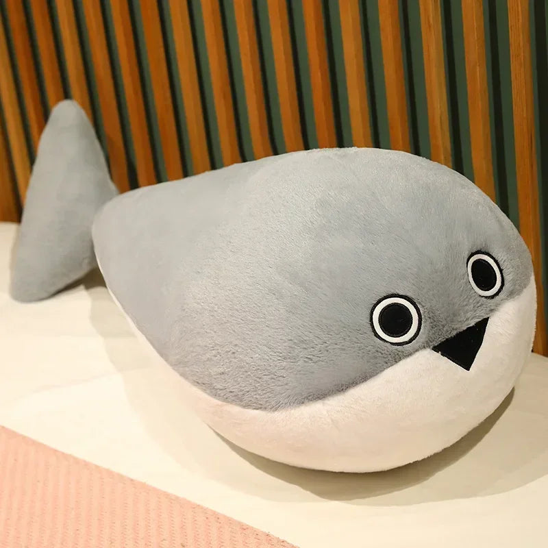 Realistic large gray fish plush toy