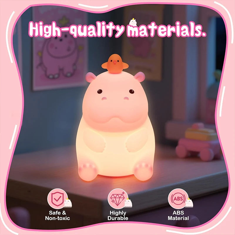 Luminária noturna LED em forma de hipopótamo para crianças