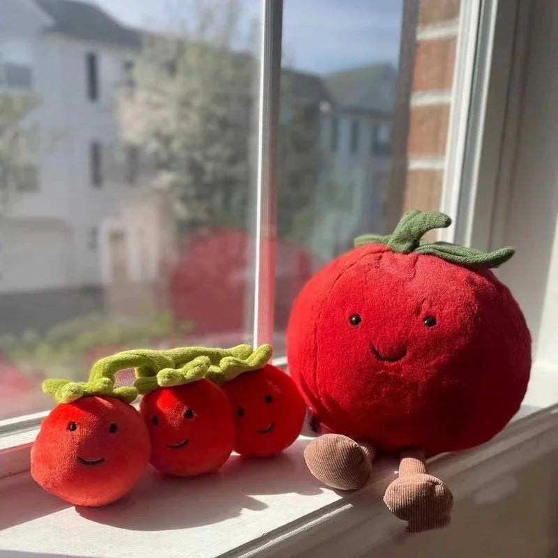 Brinquedo de pelúcia em formato de tomate vermelho, macio e fofo